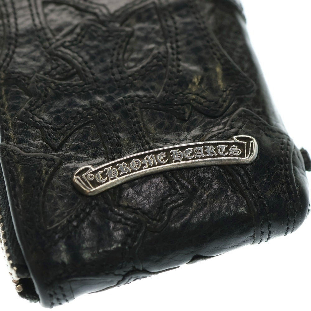 CHROME HEARTS(クロムハーツ) ONE TRILLION DLRS CEME ワン トリリオン ドルズ セメタリークロスパッチ付き ダガー ラウンド ジップ ヘビーレザー コインケース ブラック