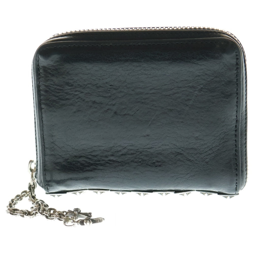 CHROME HEARTS(クロムハーツ) 3 SIDE ZIP 3サイドジップ サイドピラミッドスタッズレザーウォレット財布 ブラック/シルバー