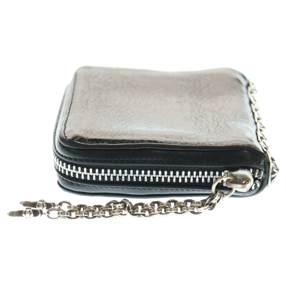 CHROME HEARTS(クロムハーツ) 3 SIDE ZIP 3サイドジップ サイドピラミッドスタッズレザーウォレット財布 ブラック/シルバー