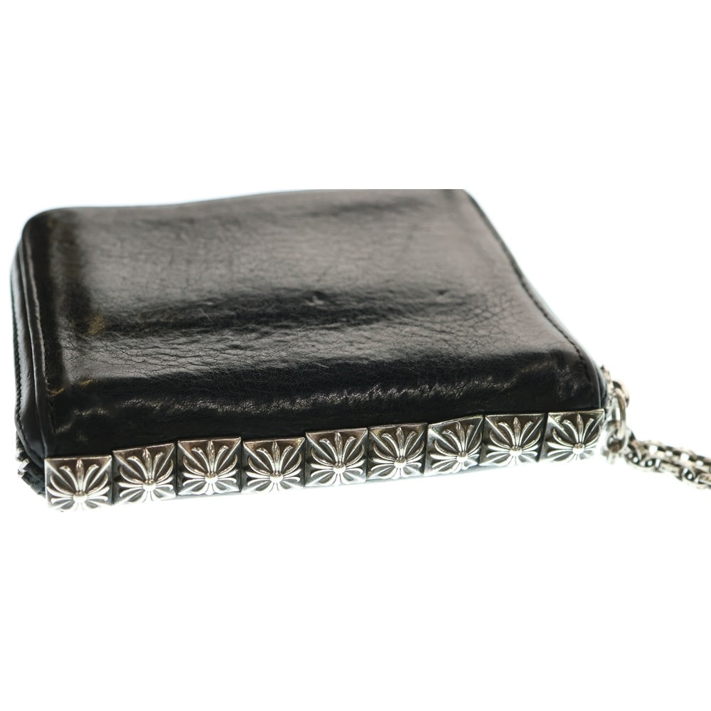 CHROME HEARTS(クロムハーツ) 3 SIDE ZIP 3サイドジップ サイドピラミッドスタッズレザーウォレット財布 ブラック/シルバー