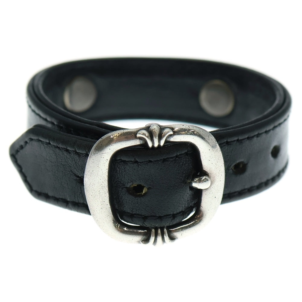 CHROME HEARTS(クロムハーツ) GUNSLINGER LEATHER CUFF BRACELET W/SCROLL CHスクロールラベル レザーブレスレット シルバー/ブラック