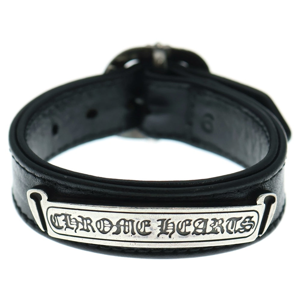 CHROME HEARTS(クロムハーツ) GUNSLINGER LEATHER CUFF BRACELET W/SCROLL CHスクロールラベル レザーブレスレット シルバー/ブラック