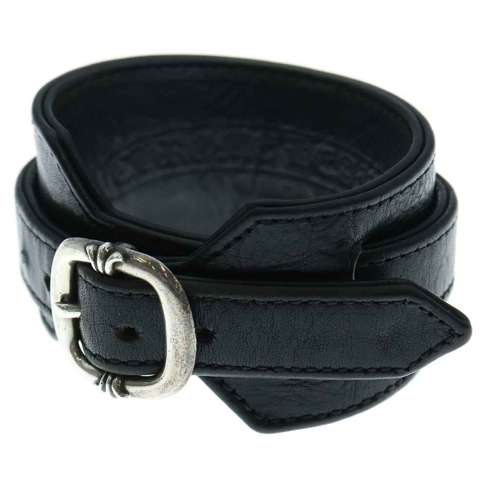 CHROME HEARTS(クロムハーツ) RR TINY BUCKLE ロックンロール レザーブレスレット ブラック/シルバー