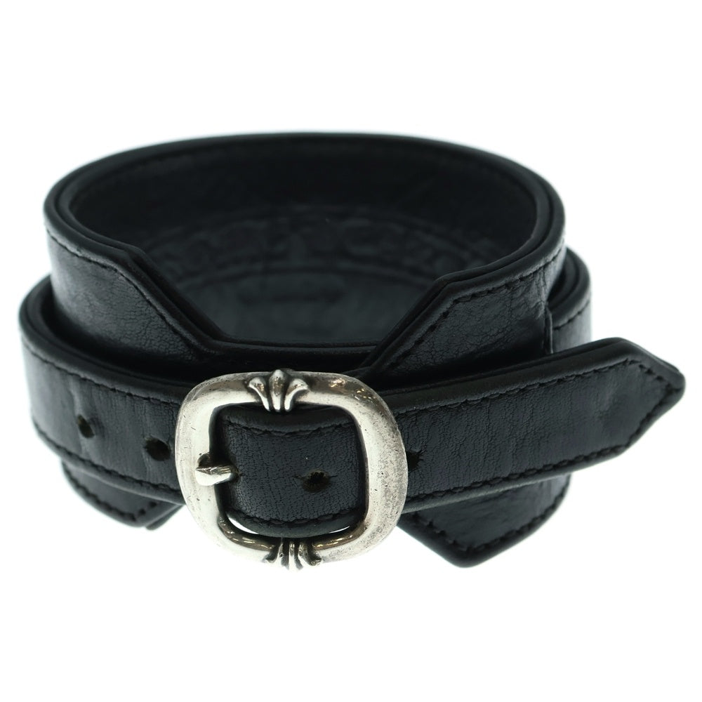 CHROME HEARTS(クロムハーツ) RR TINY BUCKLE ロックンロール レザーブレスレット ブラック/シルバー