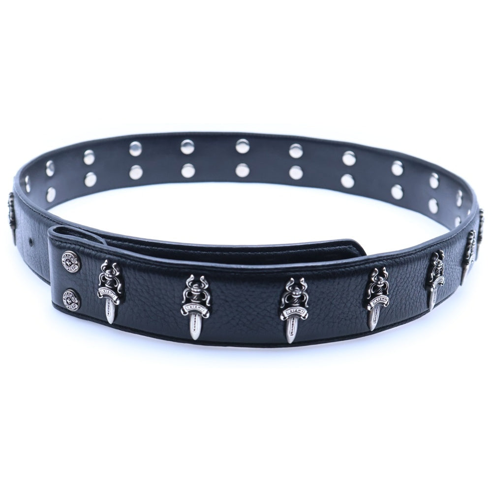 CHROME HEARTS(クロムハーツ) STRAP No5 DGGR #5ダガーローデット レザーベルト ブラック/シルバー