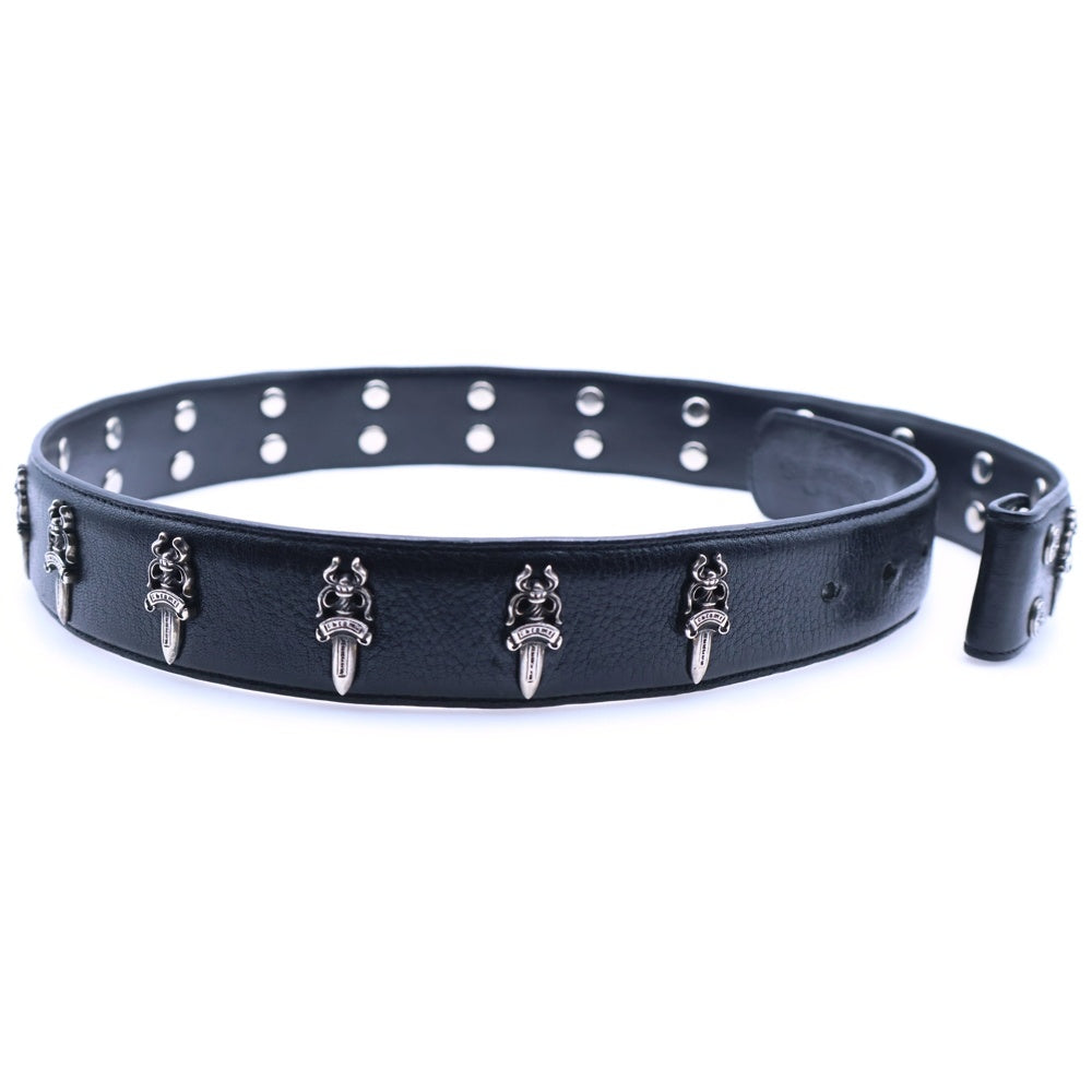 CHROME HEARTS(クロムハーツ) STRAP No5 DGGR #5ダガーローデット レザーベルト ブラック/シルバー