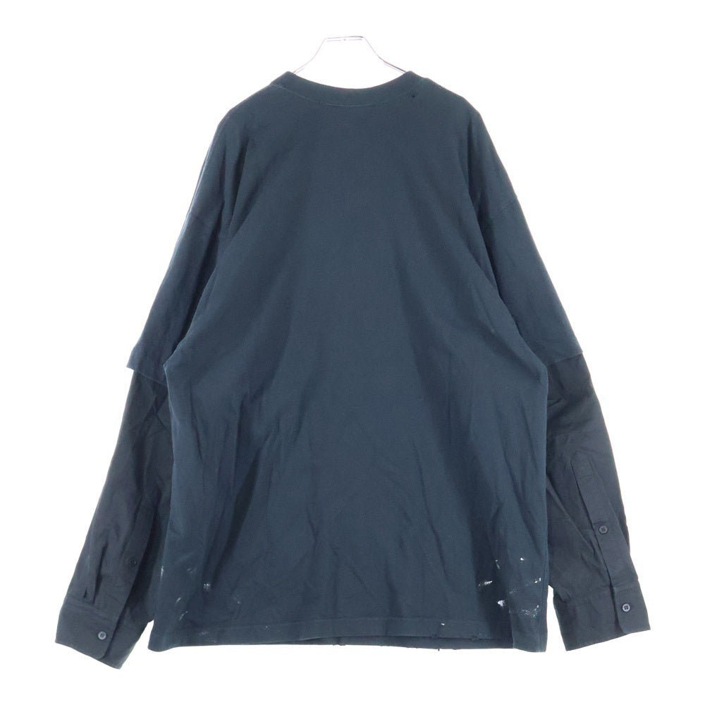 BALENCIAGA(バレンシアガ) 22AW メタルロゴ シャツレイヤード クルーネック半袖Tシャツ カットソー ブラック 698631 TMV88