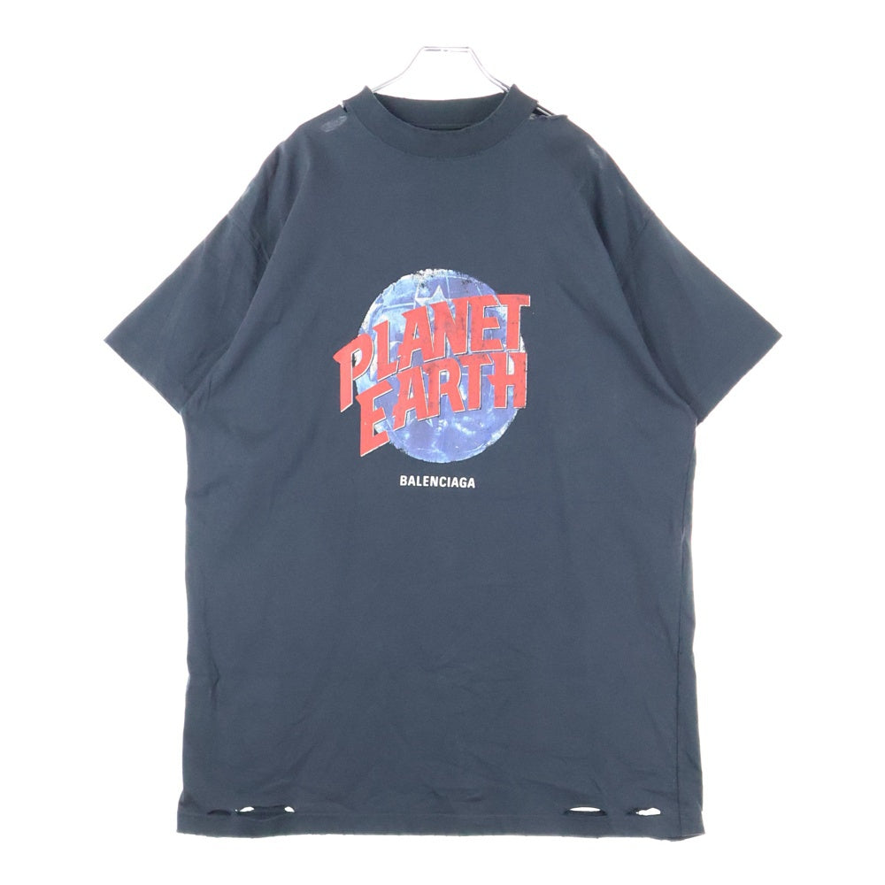 BALENCIAGA(バレンシアガ) PRANET EARTH OVERSIZED T-SHIRT ダメージ加工 プラネットアース オーバーサイズ半袖Tシャツ ブラック 787349 TRVC9