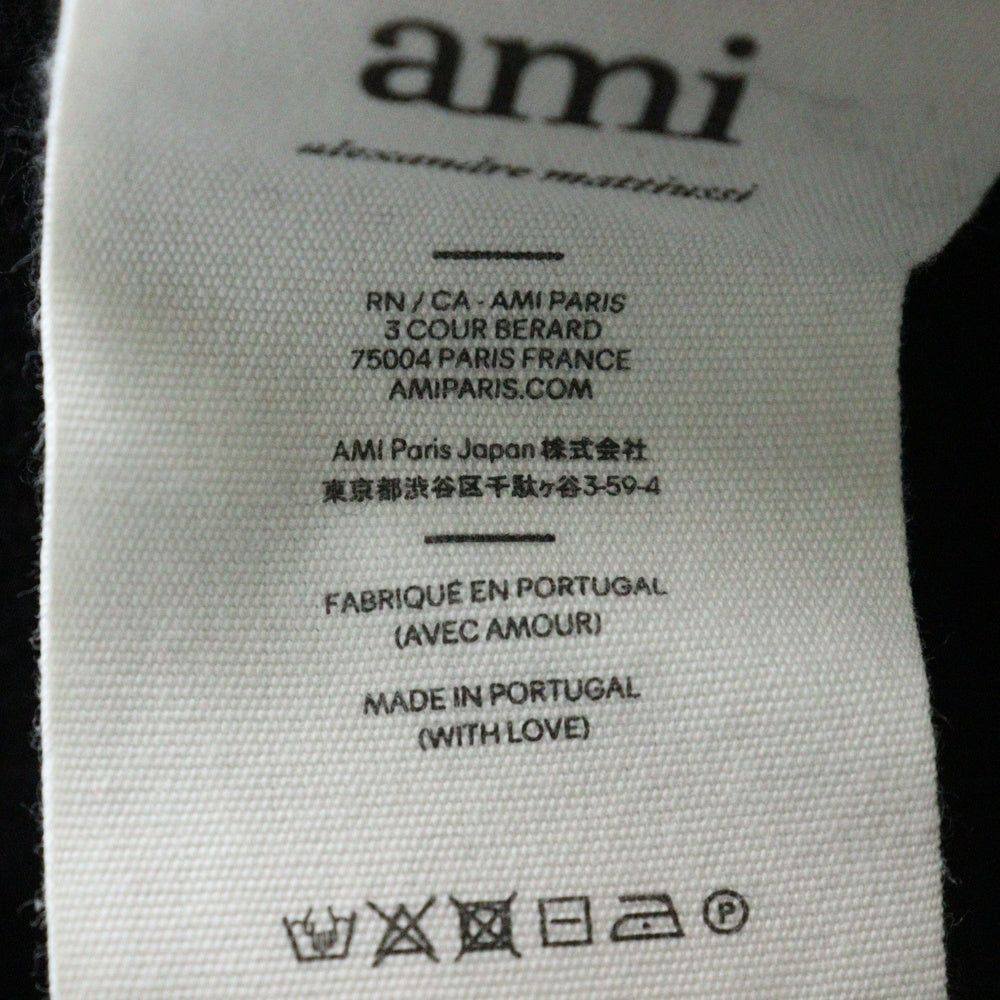 AMI Alexandre Mattiussi(アミアレクサンドルマテュッシ) ハートロゴ ボーダー クルーネック長袖ニット セーター ブラック/ホワイト H21K029-018