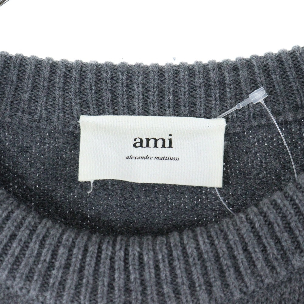 AMI Alexandre Mattiussi(アミアレクサンドルマテュッシ) ハートロゴ ボーダー クルーネック長袖ニット セーター グレー H21K009-018