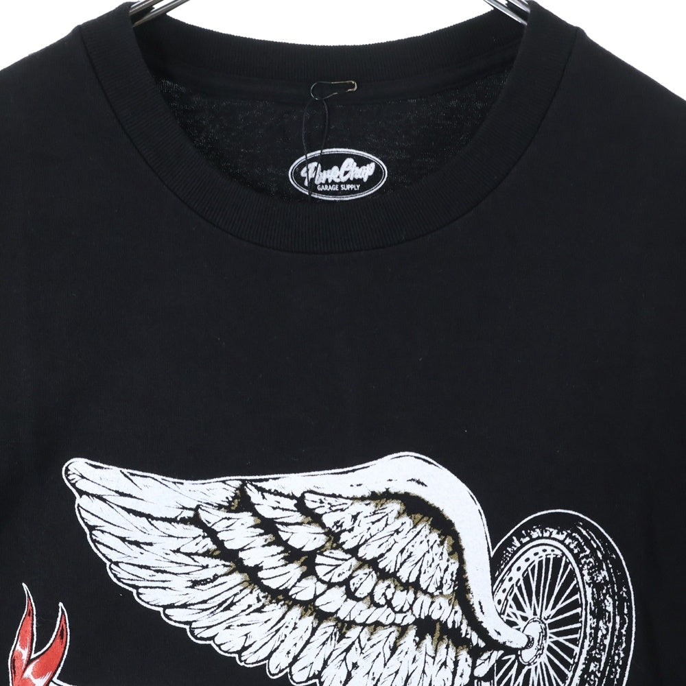 PORKCHOP(ポークチョップ) ×MASSES FLYING WEEL 両面プリント クルーネック 半袖Tシャツ ブラック