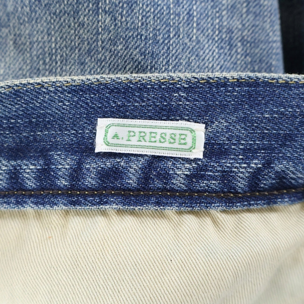 A.PRESSE(アプレッセ) No.22 Washed Wide Denim Pants ウォッシュ加工 ストレートデニムパンツ インディゴ AP-4003