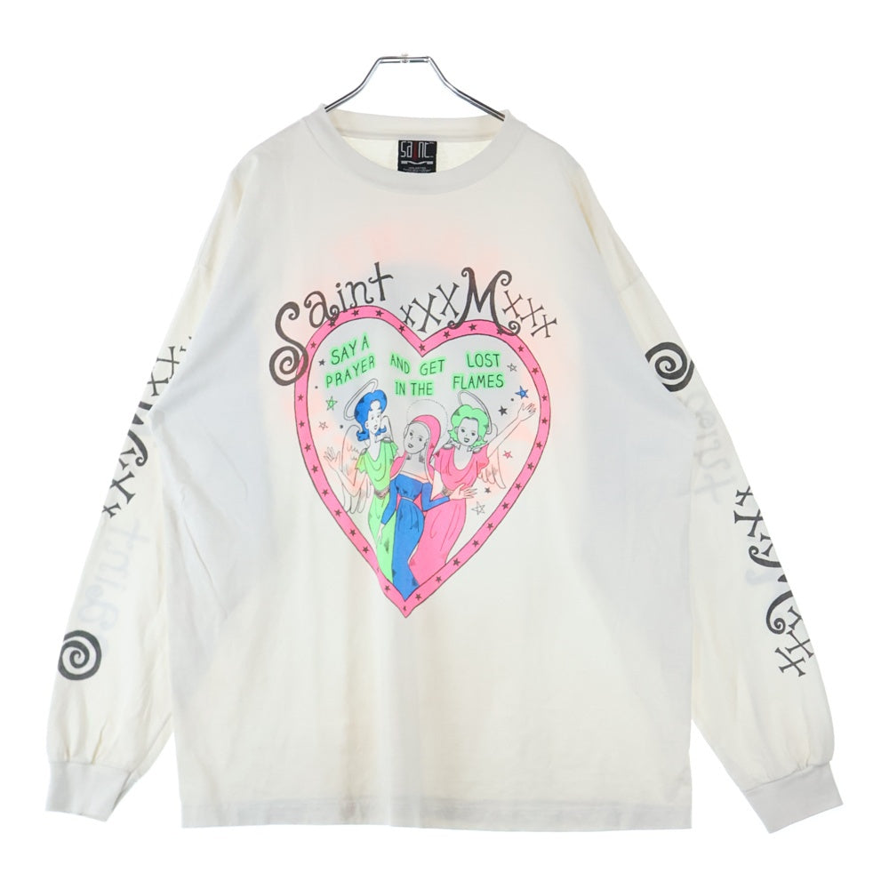 SAINT MICHAEL(セントマイケル) 24SS LS TEE PINK HEART WHITE クルーネック 長袖Tシャツ ホワイト SM-YS8-0000-020
