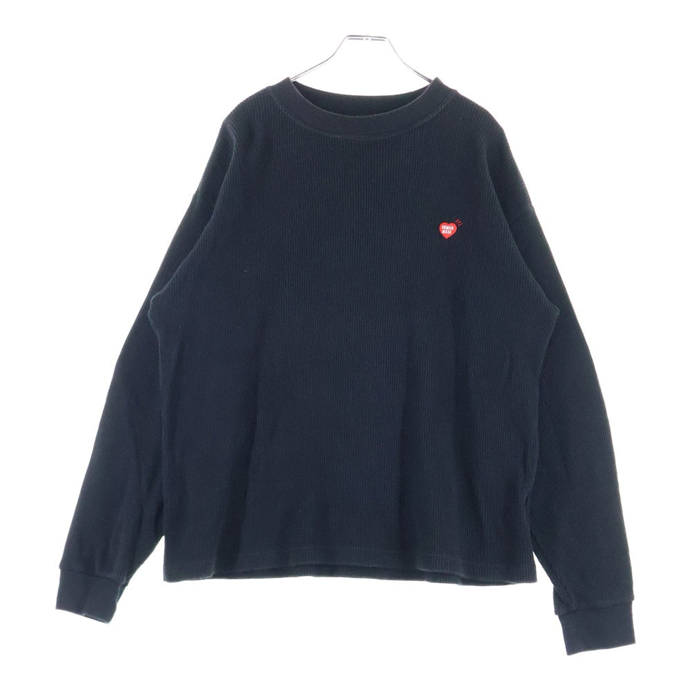 HUMAN MADE(ヒューマンメイド) フロントハートロゴ刺繍 サーマル 長袖Tシャツ ブラック