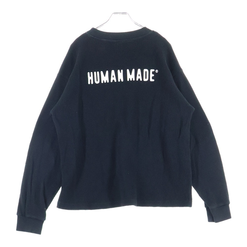 HUMAN MADE(ヒューマンメイド) フロントハートロゴ刺繍 サーマル 長袖Tシャツ ブラック
