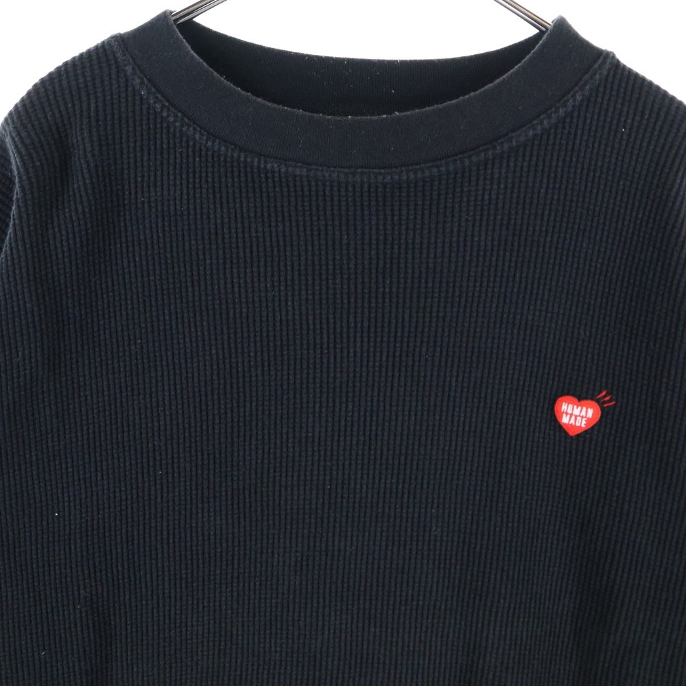HUMAN MADE(ヒューマンメイド) フロントハートロゴ刺繍 サーマル 長袖Tシャツ ブラック