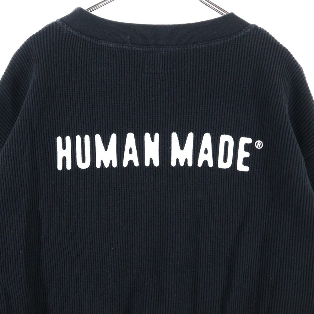 HUMAN MADE(ヒューマンメイド) フロントハートロゴ刺繍 サーマル 長袖Tシャツ ブラック
