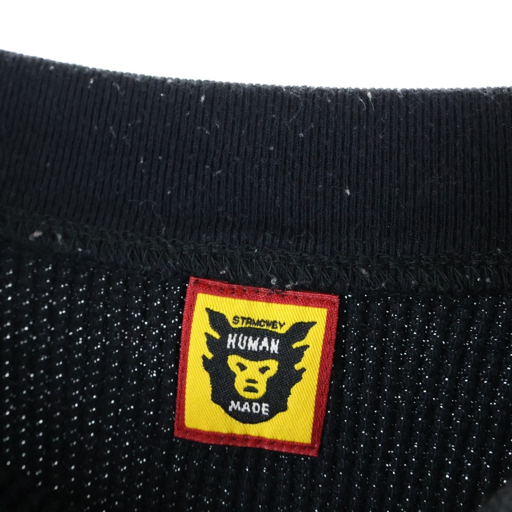 HUMAN MADE(ヒューマンメイド) フロントハートロゴ刺繍 サーマル 長袖Tシャツ ブラック