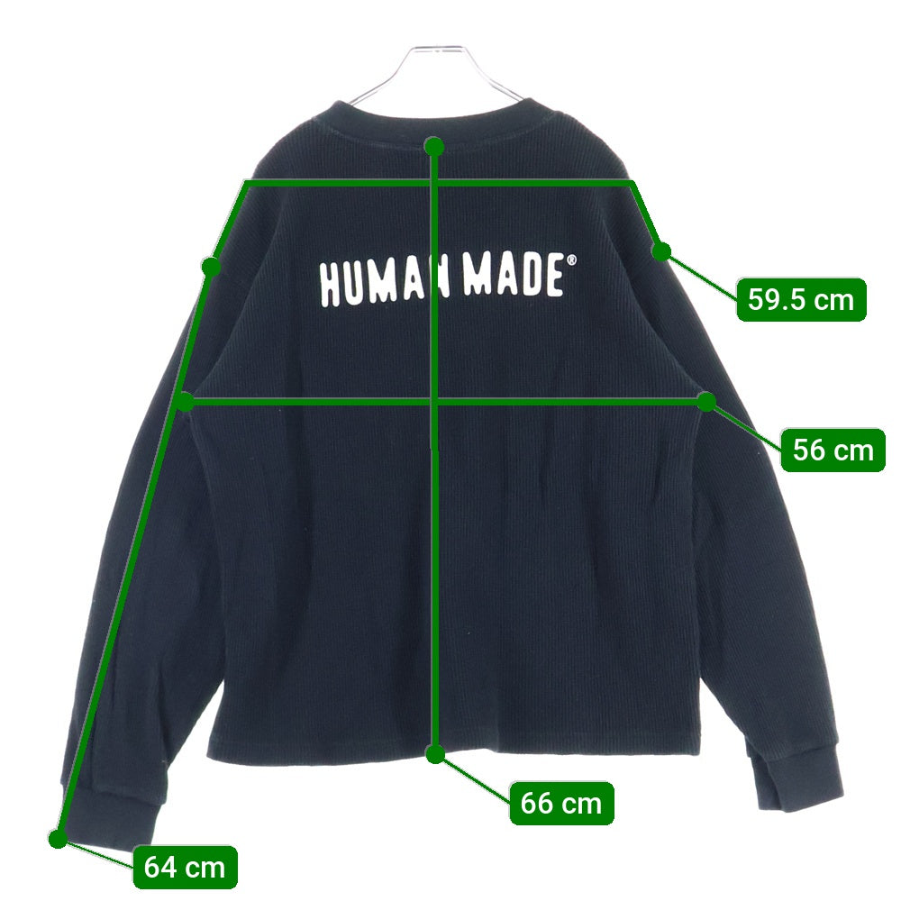 HUMAN MADE(ヒューマンメイド) フロントハートロゴ刺繍 サーマル 長袖Tシャツ ブラック