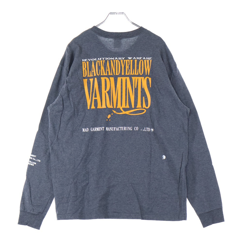 RATS(ラッツ) VARMINTS POCKET LS TEE バックプリント クルーネック 長袖Tシャツ グレー
