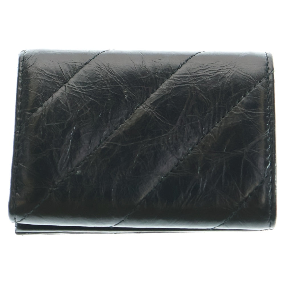 BALENCIAGA(バレンシアガ) CRUSH MINI WALLET クラッシュ ミニウォレット シワ加工 3つ折り財布 ブラック 766463