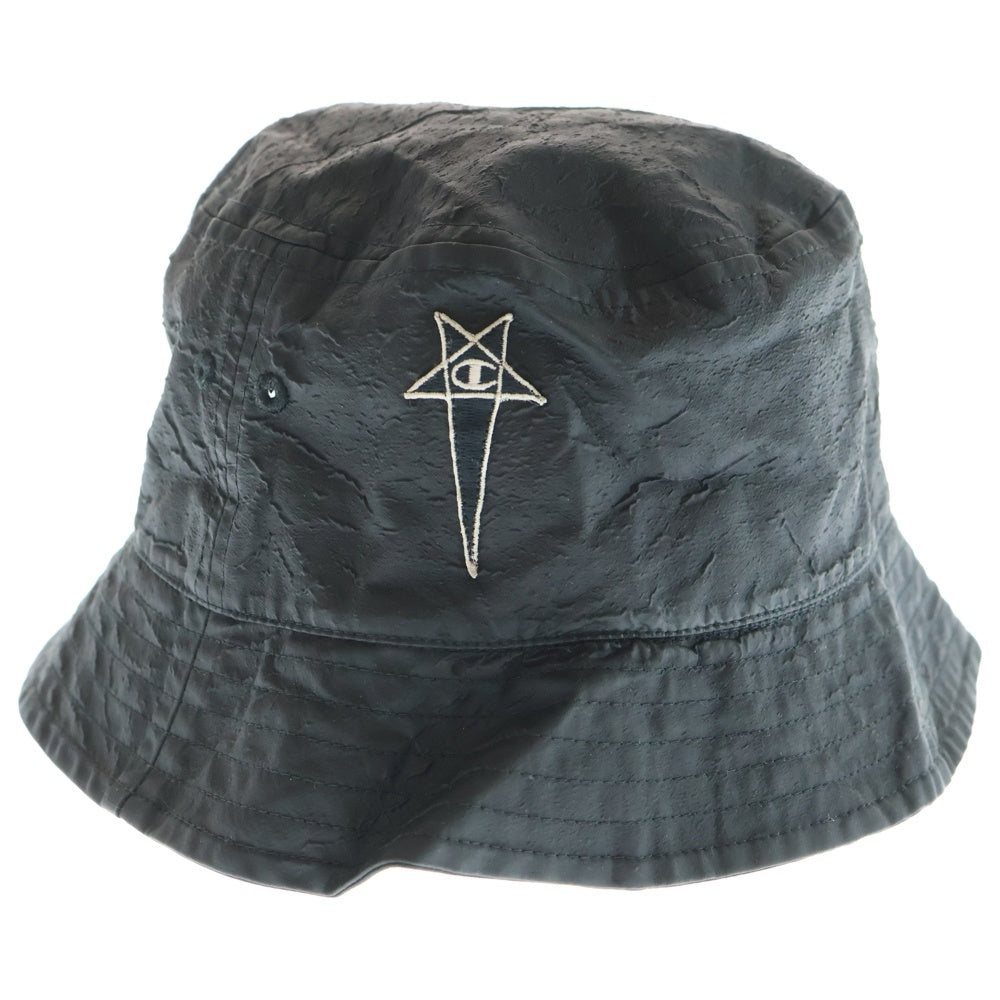 Rick Owens(リックオウエンス) ×Champion チャンピオン 刺繍ロゴ ナイロンバケットハット 帽子 ブラック CM01B5633-CHNY