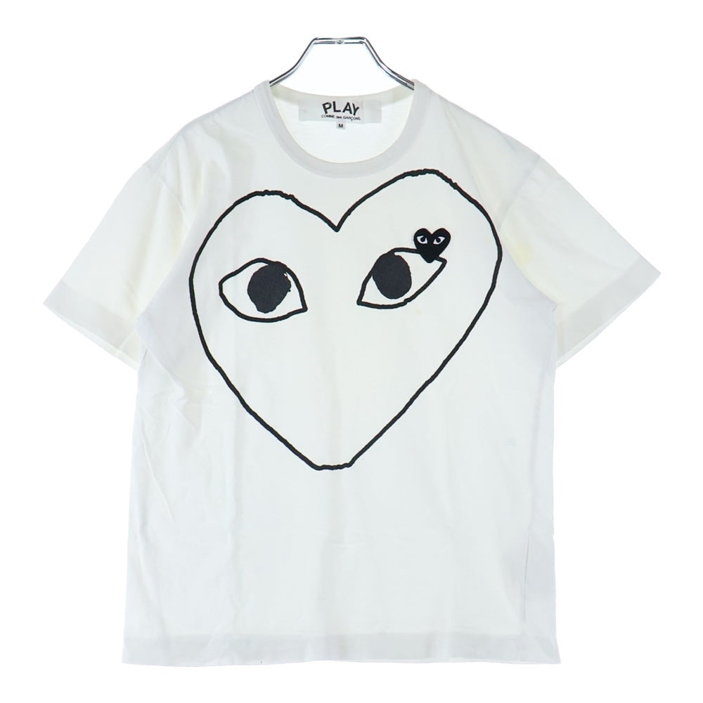 PLAY COMME des GARCONS(プレイコムデギャルソン) フロントプリント ハートロゴ刺繍 クルーネックTシャツ 半袖カットソー レディース ホワイト AZ-T102