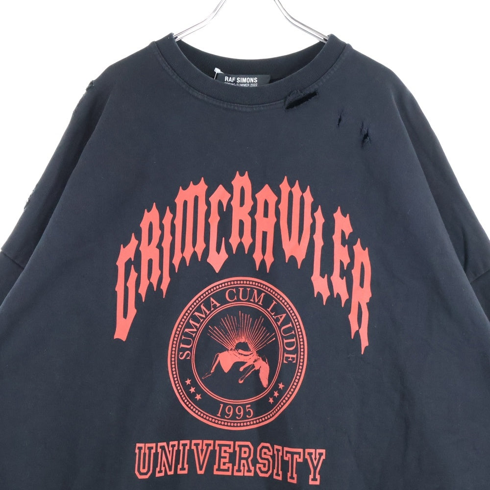 RAF SIMONS(ラフシモンズ) 22SS DESTROYED SWEATSHIRT デストロイ ダメージ加工長袖スウェットトレーナー ブラック 221-M168