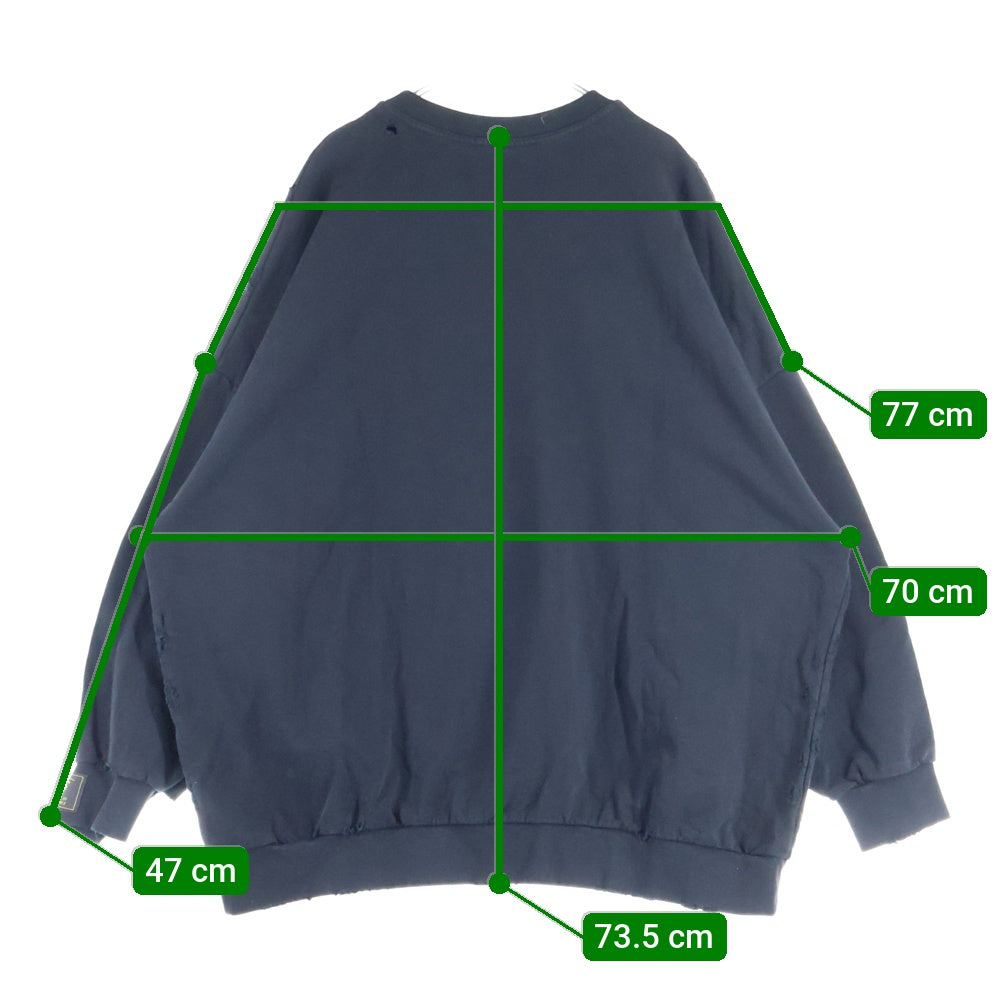 RAF SIMONS(ラフシモンズ) 22SS DESTROYED SWEATSHIRT デストロイ ダメージ加工長袖スウェットトレーナー ブラック 221-M168