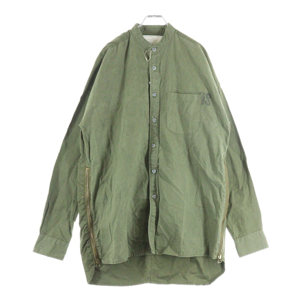 READY MADE(レディメイド) 16AW ×FEAR OF GOD Mandarin Collar Studio Shirt フィアオブゴッド マンダリンカラースタジオシャツ ミリタリージャケット ノーカラーシャツ サイドジップ