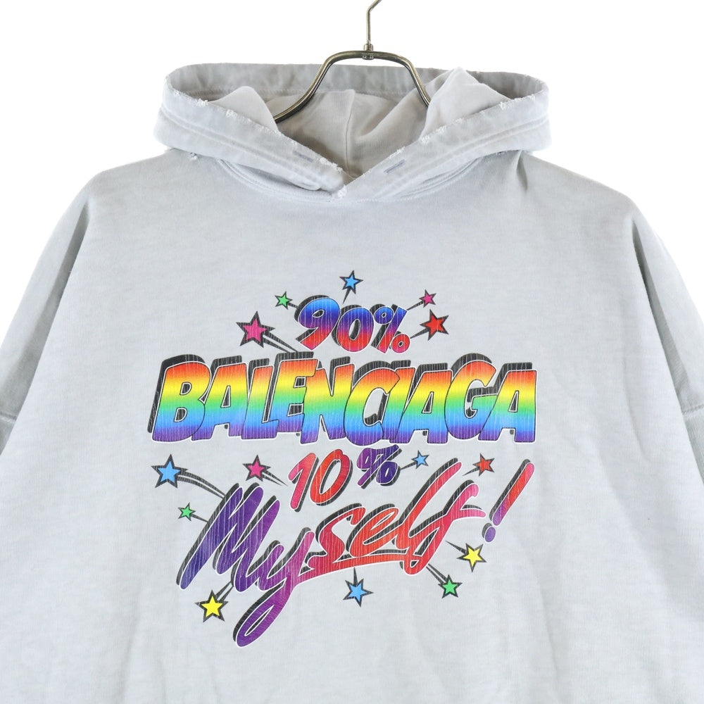 BALENCIAGA(バレンシアガ) 22AW 90/10 Hoodie Wide Fit 675003 TMVH4 フロントプリント プルオーバーパーカー グレー