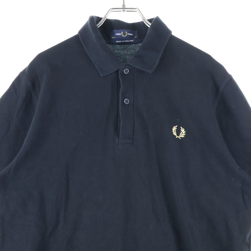 FRED PERRY(フレッドペリー) フロントロゴ刺繍 コットン ポロシャツ ブラック