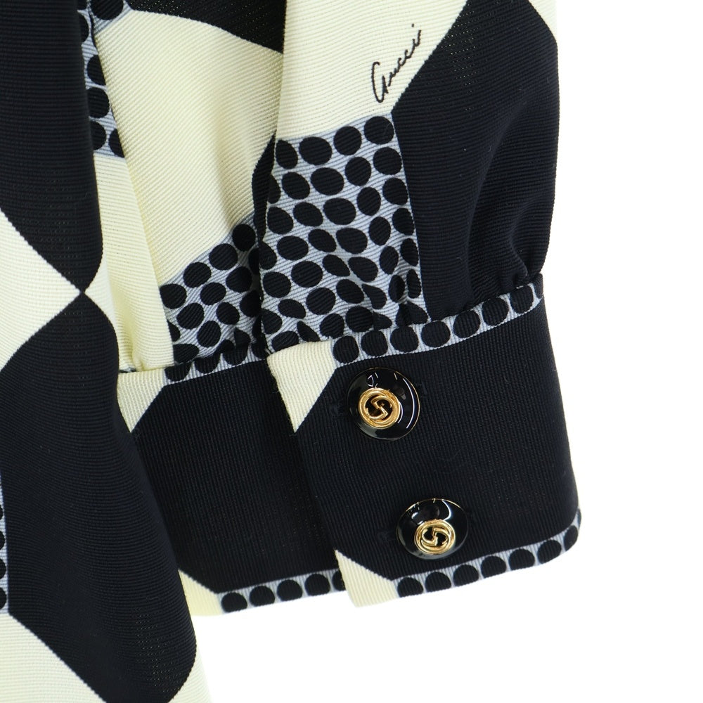 GUCCI(グッチ) オプティカル シルク プリーツ ワンピース ホワイト/ブラック 681386 ZAH41