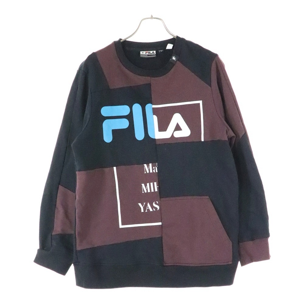 MAISON MIHARAYASUHIRO(メゾンミハラヤスヒロ) ×FILA フィラ パッチワーク プルオーバー スウェット トレーナー ブラック P07SW202
