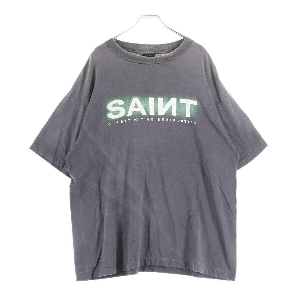 SAINT MICHAEL(セントマイケル) 24AW 半袖 クルーネック Tシャツ グラフィック プリント ヴィンテージ加工 ブラック SM-YS1-0000-001