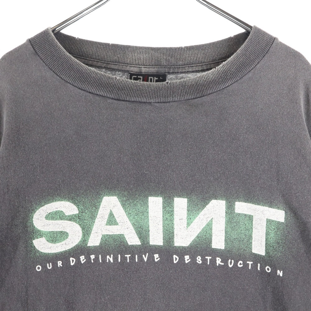 SAINT MICHAEL(セントマイケル) 24AW 半袖 クルーネック Tシャツ グラフィック プリント ヴィンテージ加工 ブラック SM-YS1-0000-001