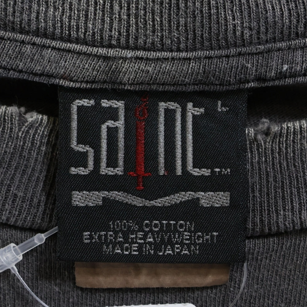 SAINT MICHAEL(セントマイケル) 24AW 半袖 クルーネック Tシャツ グラフィック プリント ヴィンテージ加工 ブラック SM-YS1-0000-001