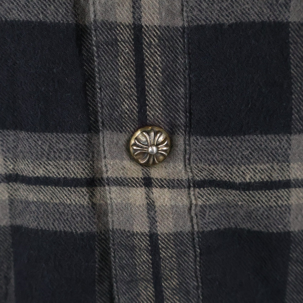 CHROME HEARTS(クロムハーツ) LOOSEENDS LS CHECK JVPタグ ルーズエンド クロスボールボタン ロングスリーブ ネルシャツ ブラック
