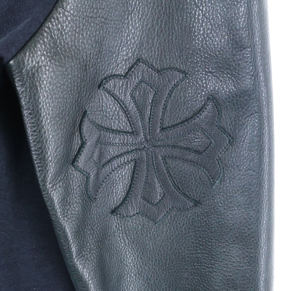CHROME HEARTS(クロムハーツ) Y NOT クロスパッチ付き レザー切り替え クルーネック スウェット ブラック