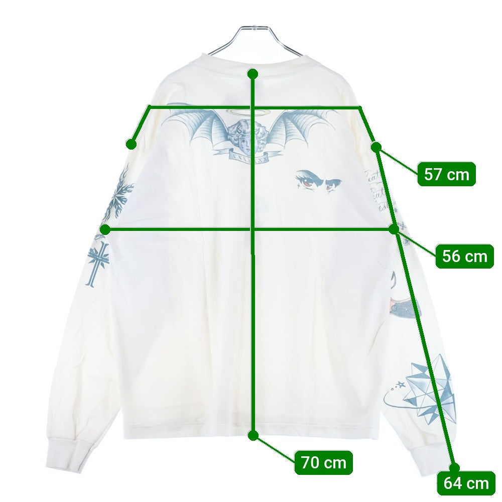 SAINT MICHAEL(セントマイケル) 25AW TATOO DW_LS TEE タトゥープリント 長袖カットソー クルーネック ロングスリーブ ホワイト SM-HR1-0000-C29