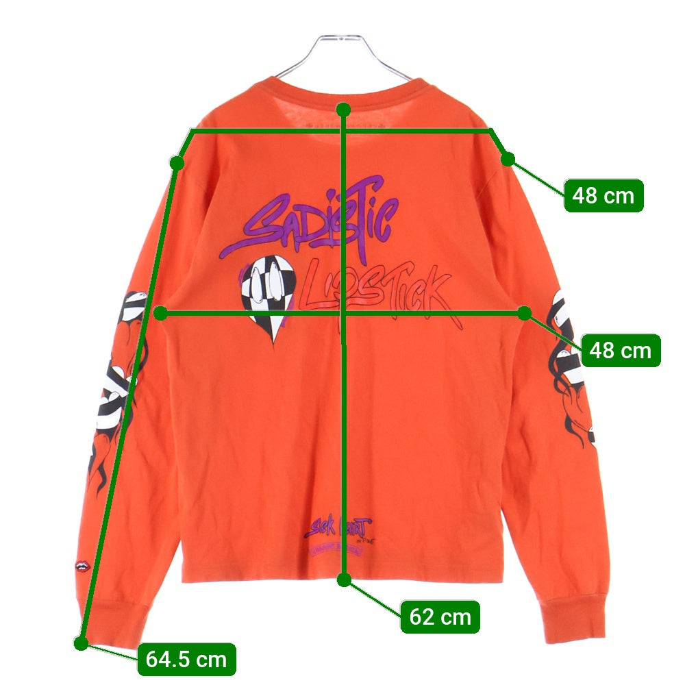 CHROME HEARTS(クロムハーツ) 23SS MATTY BOY Sadistic Lipstick マッティボーイ プリント クルーネック 長袖 Tシャツ オレンジ