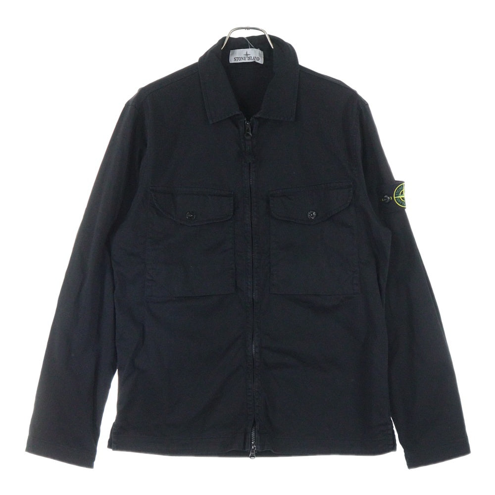 STONE ISLAND(ストーンアイランド) 袖ロゴワッペン オーガニックコットン ダブルジップ オーバーシャツジャケット ブルゾン ブラック 811512808 V0029