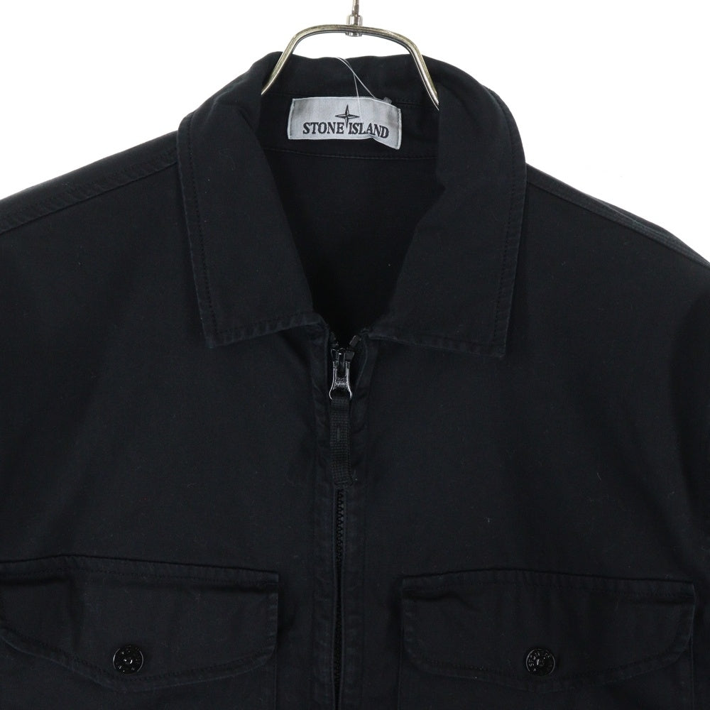 STONE ISLAND(ストーンアイランド) 袖ロゴワッペン オーガニックコットン ダブルジップ オーバーシャツジャケット ブルゾン ブラック 811512808 V0029