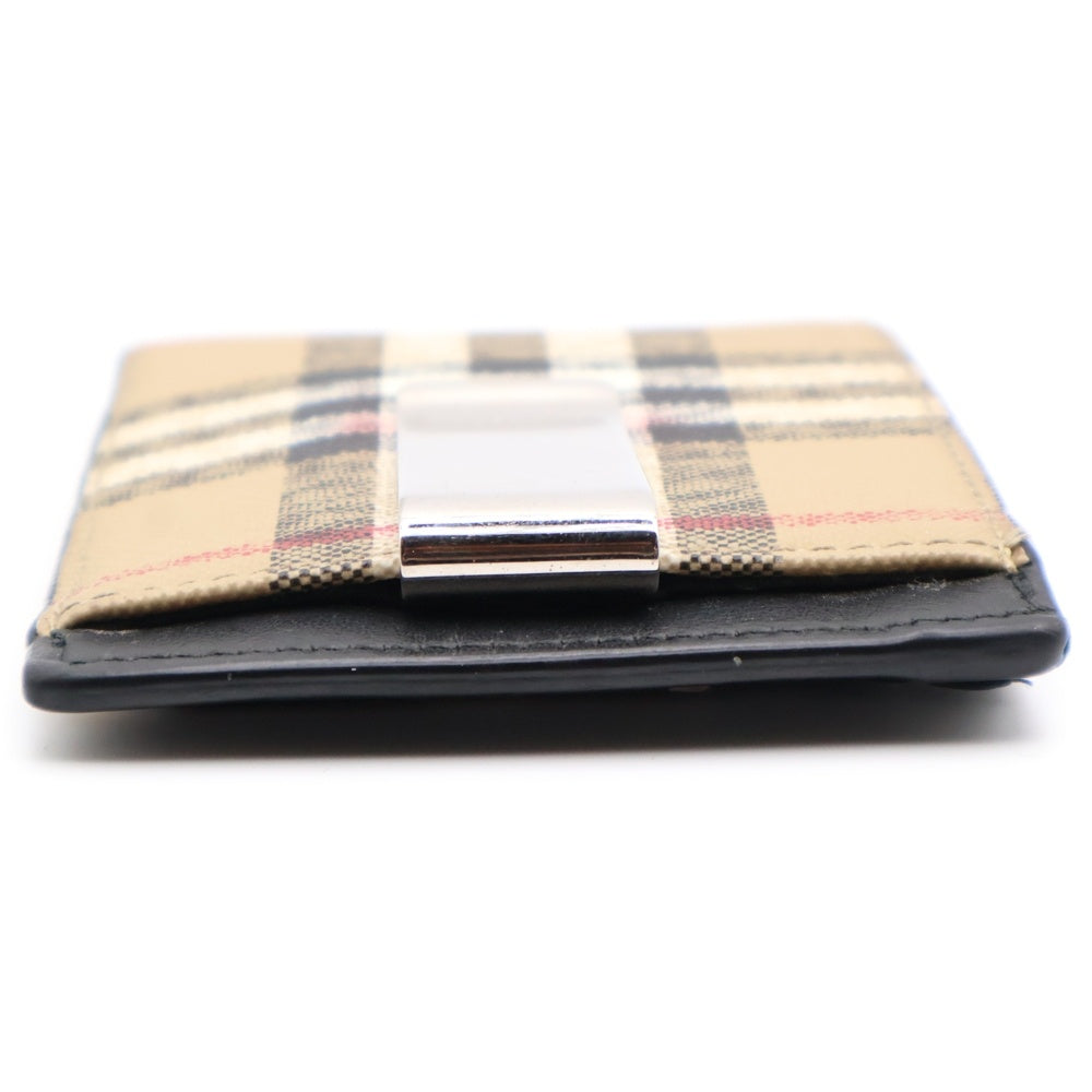 BURBERRY(バーバリー) チェック柄 レザー マネークリップ付 カードケース ベージュ