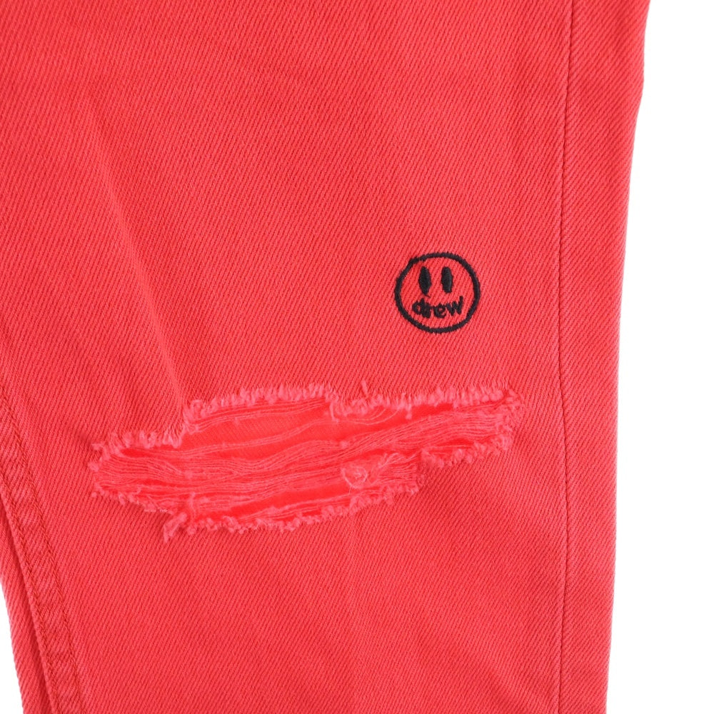drew house(ドリューハウス) ロゴ刺繍 ダメージ加工 スキニーデニムパンツ レッド