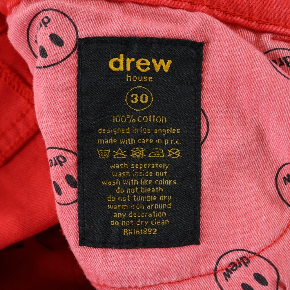 drew house(ドリューハウス) ロゴ刺繍 ダメージ加工 スキニーデニムパンツ レッド