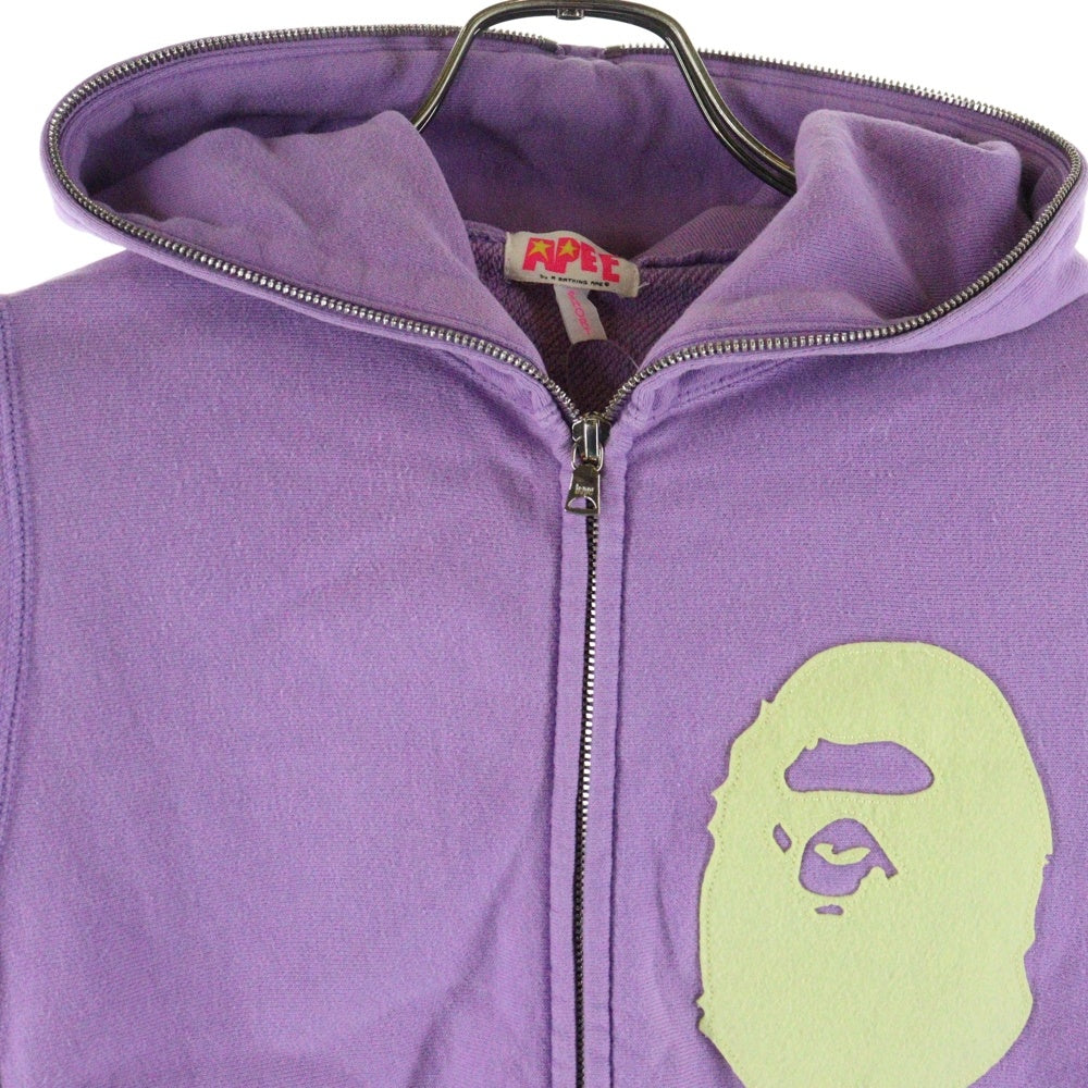 A BATHING APE(アベイシングエイプ) フェルトロゴワッペン付 ジップアップ パーカー パープル レディース