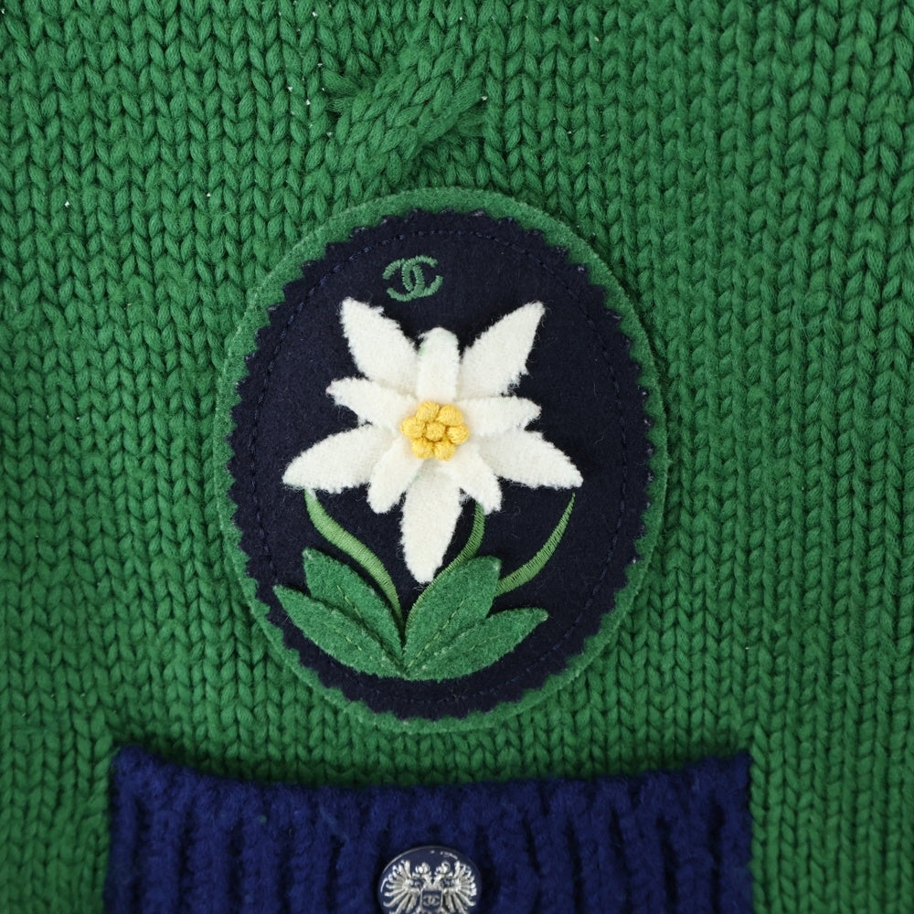 CHANEL(シャネル) フラワーワッペン付き ケーブルニットカーディガン レディース グリーン P52021K06682