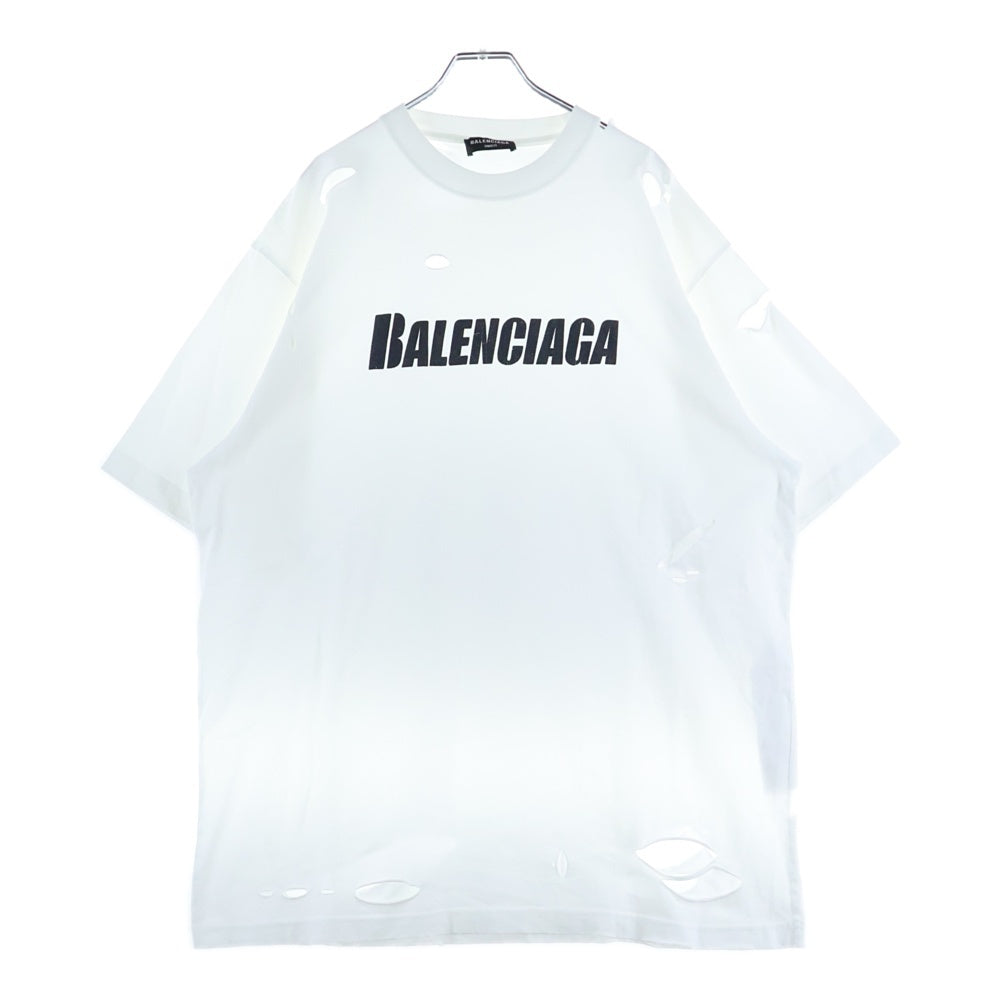 BALENCIAGA(バレンシアガ) 21SS Caps Destroyed Flatground Tee デストロイ加工 クルーネック 半袖Tシャツ ホワイト 651795 TKVB8
