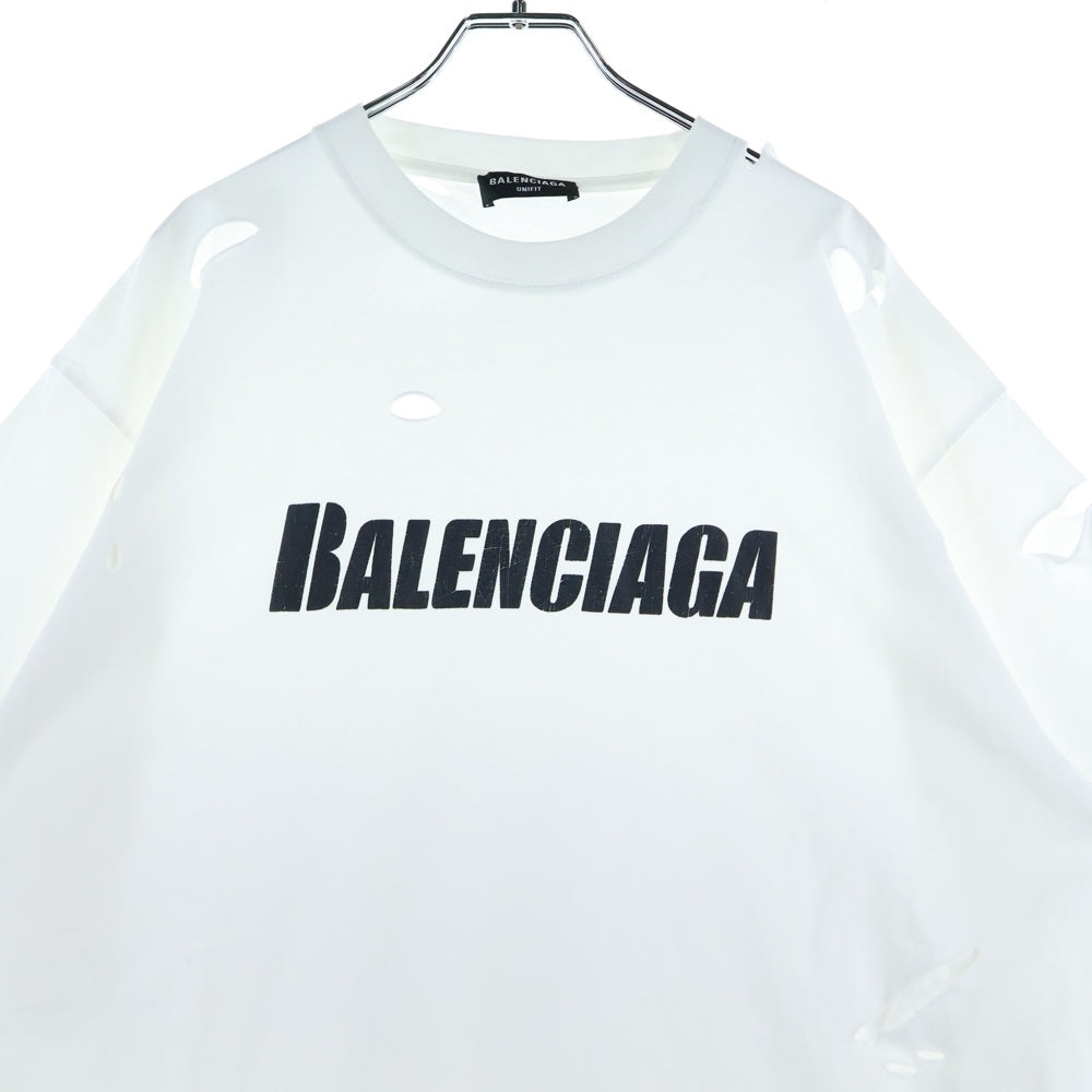 BALENCIAGA(バレンシアガ) 21SS Caps Destroyed Flatground Tee デストロイ加工 クルーネック 半袖Tシャツ ホワイト 651795 TKVB8